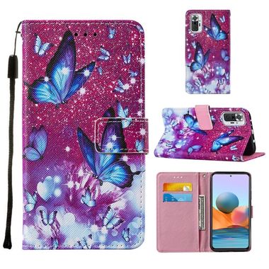 Peňaženkové kožené puzdro PAINTING na Xiaomi Redmi Note 10 Pro - Purple Butterfly