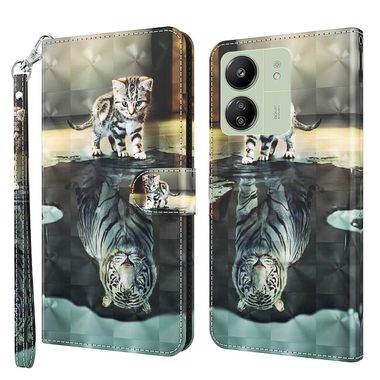 Peňaženkové kožené puzdro Pattern na Xiaomi Redmi 13C - Mačka a tiger