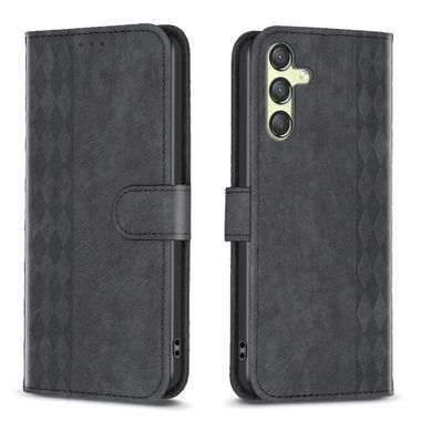 Peňaženkové kožené puzdro Plaid na Samsung Galaxy A24 - Čierna