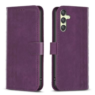 Peňaženkové kožené puzdro Plaid na Samsung Galaxy A24 - Fialová