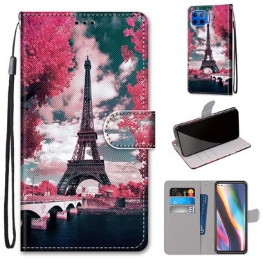 Peňaženkové kožené puzdro pre Motorola Moto G 5G Plus - Pink Flower Tower Bridge