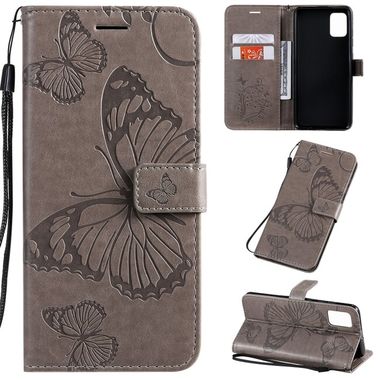 Peňaženkové kožené puzdro Pressed Printing Butterfly na Samsung Galaxy A51- Šedá