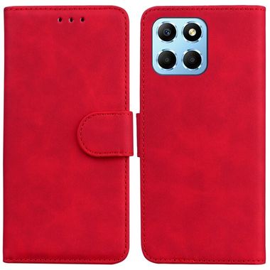 Peňaženkové kožené puzdro Pure Color na Honor X8 5G/X6 – Červená