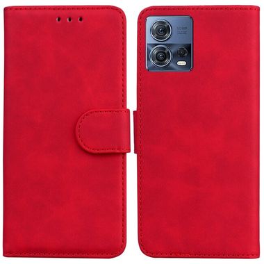 Peňaženkové kožené puzdro Pure Color na Motorola Edge 30 Fusion - Červená