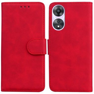 Peňaženkové kožené puzdro Pure Color na Oppo A58 5G - Červená