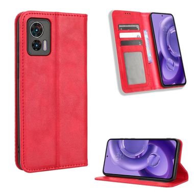 Peňaženkové kožené puzdro Retro Buckle na Motorola Edge 30 Neo - Červená