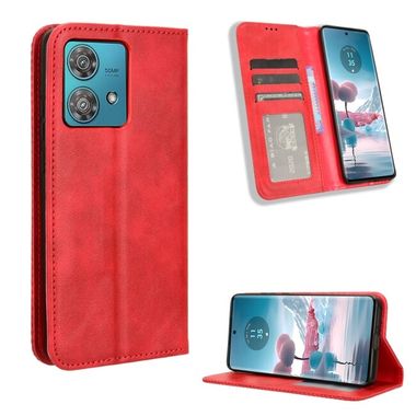 Peňaženkové kožené puzdro Retro Buckle na Motorola Edge 40 Neo - Červená