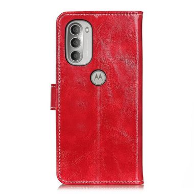 Peňaženkové kožené puzdro Retro Crazy na Moto G51 5G - Červená