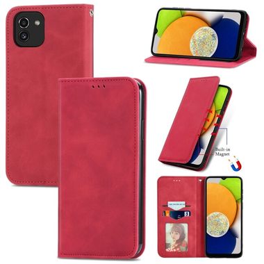 Peňaženkové kožené puzdro RETRO SKIN na Samsung Galaxy A03 – Červená