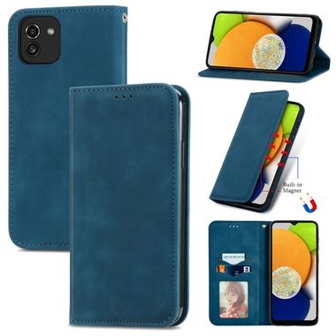 Peňaženkové kožené puzdro RETRO SKIN na Samsung Galaxy A03 – Modrá