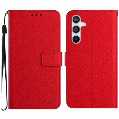 Peňaženkové kožené puzdro Rhombic Grid na Samsung Galaxy S24 5G - Červená