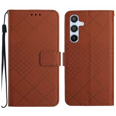 Peňaženkové kožené puzdro Rhombic Grid na Samsung Galaxy S24 5G - Hnedá