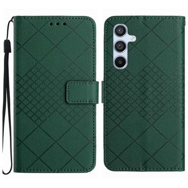 Peňaženkové kožené puzdro Rhombic Grid na Samsung Galaxy S24 5G - Zelená
