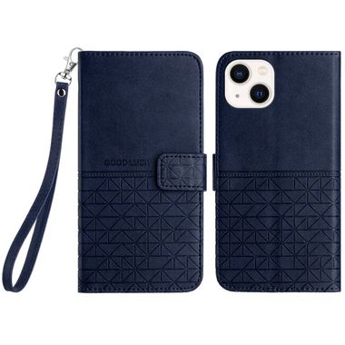 Peňaženkové kožené puzdro Rhombic na iPhone 15 - Modrá
