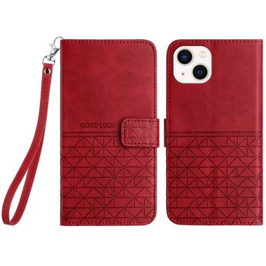 Peňaženkové kožené puzdro Rhombic na iPhone 15 Plus - Červená