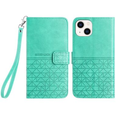 Peňaženkové kožené puzdro Rhombic na iPhone 15 Plus - Zelená