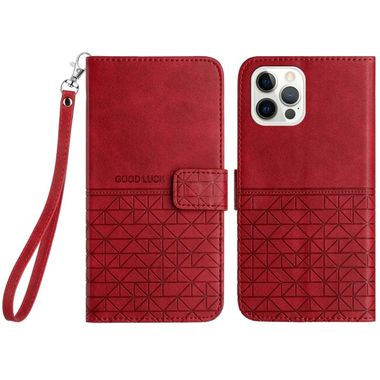 Peňaženkové kožené puzdro Rhombic na iPhone 15 Pro - Červená