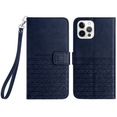Peňaženkové kožené puzdro Rhombic na iPhone 15 Pro - Modrá