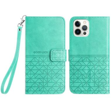 Peňaženkové kožené puzdro Rhombic na iPhone 15 Pro - Zelená