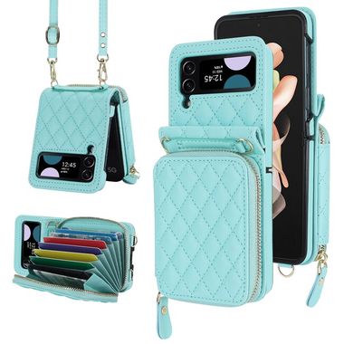 Peňaženkové kožené puzdro Rhombic na Samsung Galaxy Z Flip4 - Tyrkysová