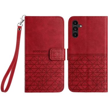 Peňaženkové kožené puzdro Rhombic Texture na Samsung Galaxy A25 5G - Červená