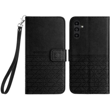 Peňaženkové kožené puzdro Rhombic Texture na Samsung Galaxy A25 5G - Čierna