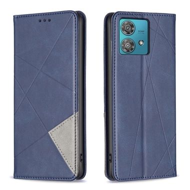 Peňaženkové kožené puzdro Rhombus Buckle na Motorola Edge 40 Neo - Modrá