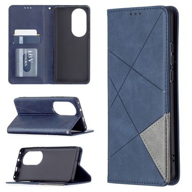 Peňaženkové kožené puzdro RHOMBUS na Huawei P50 Pro – Modrá