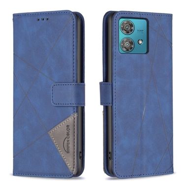 Peňaženkové kožené puzdro Rhombus na Motorola Edge 40 Neo - Modrá