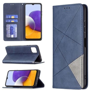Peňaženkové kožené puzdro RHOMBUS na Samsung Galaxy A22 5G - Modrá