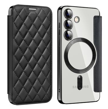 Peňaženkové kožené puzdro Rhombus Shield na Samsung Galaxy S24 5G - Čierna