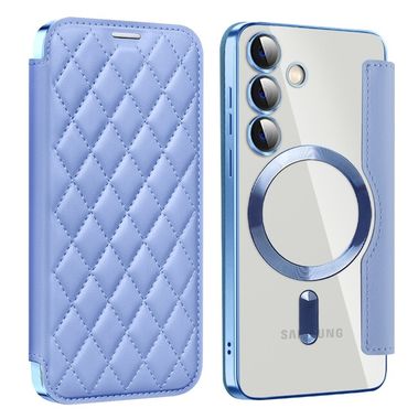 Peňaženkové kožené puzdro Rhombus Shield na Samsung Galaxy S24 5G - Modrá
