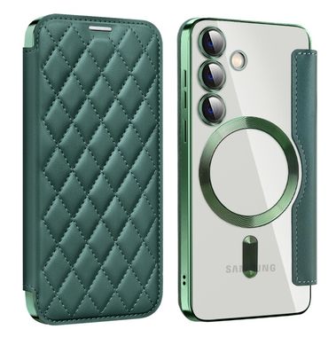 Peňaženkové kožené puzdro Rhombus Shield na Samsung Galaxy S24 5G - Zelená