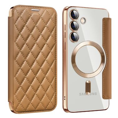 Peňaženkové kožené puzdro Rhombus Shield na Samsung Galaxy S24 Plus 5G - Hnedá