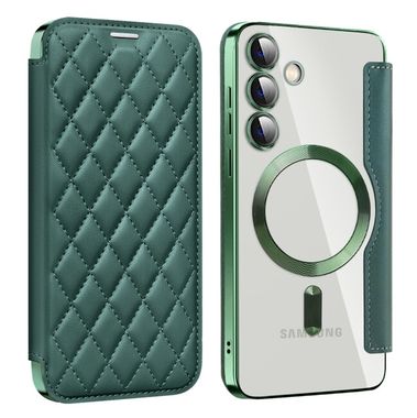 Peňaženkové kožené puzdro Rhombus Shield na Samsung Galaxy S24 Plus 5G - Zelená