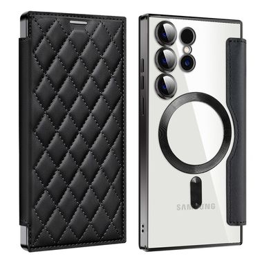 Peňaženkové kožené puzdro Rhombus Shield na Samsung Galaxy S24 Ultra 5G - Čierna