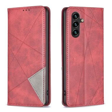 Peňaženkové kožené puzdro Rhombus Texture na Galaxy A35 5G - Červená