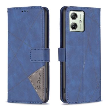 Peňaženkové kožené puzdro Rhombus Texture na Moto G54 5G / G54 5G Power Edition - Modrá