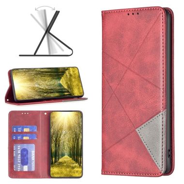 Peňaženkové kožené puzdro Rhombus Texture na Motorola Edge 40 - Červená
