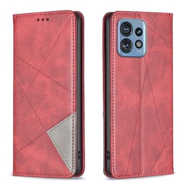Peňaženkové kožené puzdro Rhombus Texture na Motorola Edge 40 Pro - Červená
