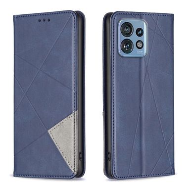 Peňaženkové kožené puzdro Rhombus Texture na Motorola Edge 40 Pro - Modrá