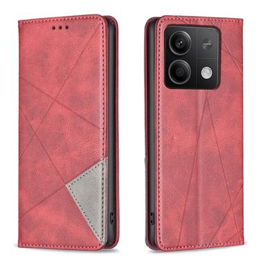 Peňaženkové kožené puzdro Rhombus Texture na Xiaomi Redmi Note 13 4G - Červená