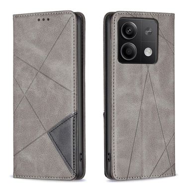 Peňaženkové kožené puzdro Rhombus Texture na Xiaomi Redmi Note 13 4G - Sivá