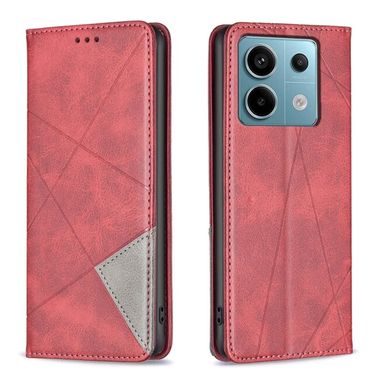 Peňaženkové kožené puzdro Rhombus Texture na Xiaomi Redmi Note 13 Pro 4G - Červená