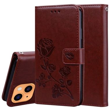 Peňaženkové kožené puzdro ROSE na iPhone 13 - Hnedá