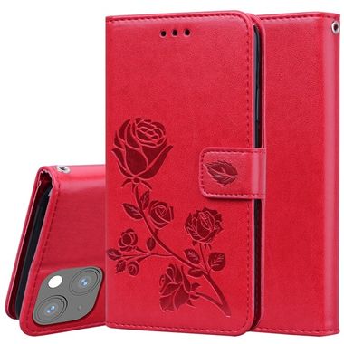 Peňaženkové kožené puzdro ROSE na iPhone 13 Mini - Červená