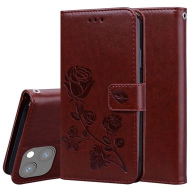 Peňaženkové kožené puzdro ROSE na iPhone 13 Mini - Hnedá