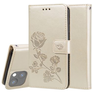 Peňaženkové kožené puzdro ROSE na iPhone 13 Mini - Zlatá
