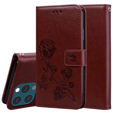 Peňaženkové kožené puzdro ROSE na iPhone 13 Pro Max - Hnedá