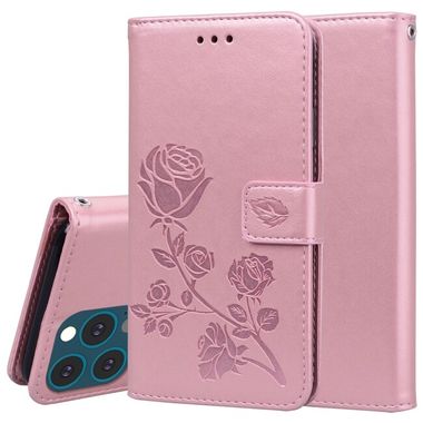 Peňaženkové kožené puzdro ROSE na iPhone 13 Pro Max - Ružovozlatá